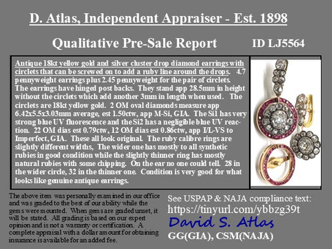 3.15ctw Victorian Diamond & Ruby "Day to Night" Drop Earrings