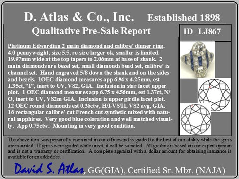 3.08ctw Edwardian Old European Cut Diamond & Sapphire Toi et Moi Ring