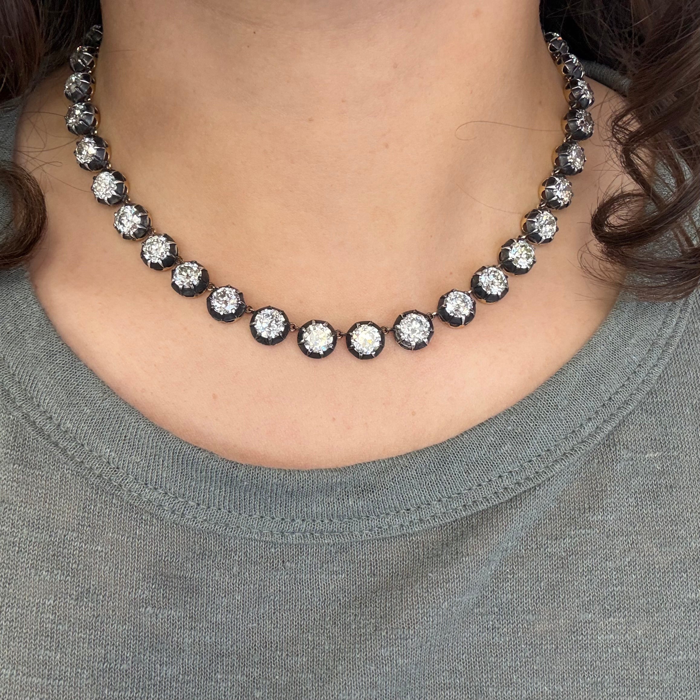40.58ctw Old European Cut Diamond Collet Riviere Necklace