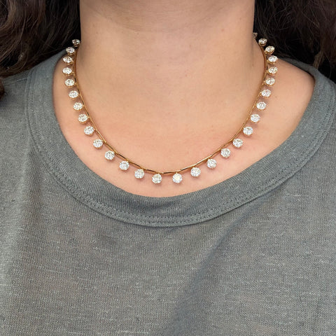 28.62ctw Old European Cut Diamon Bar Link Station Necklace