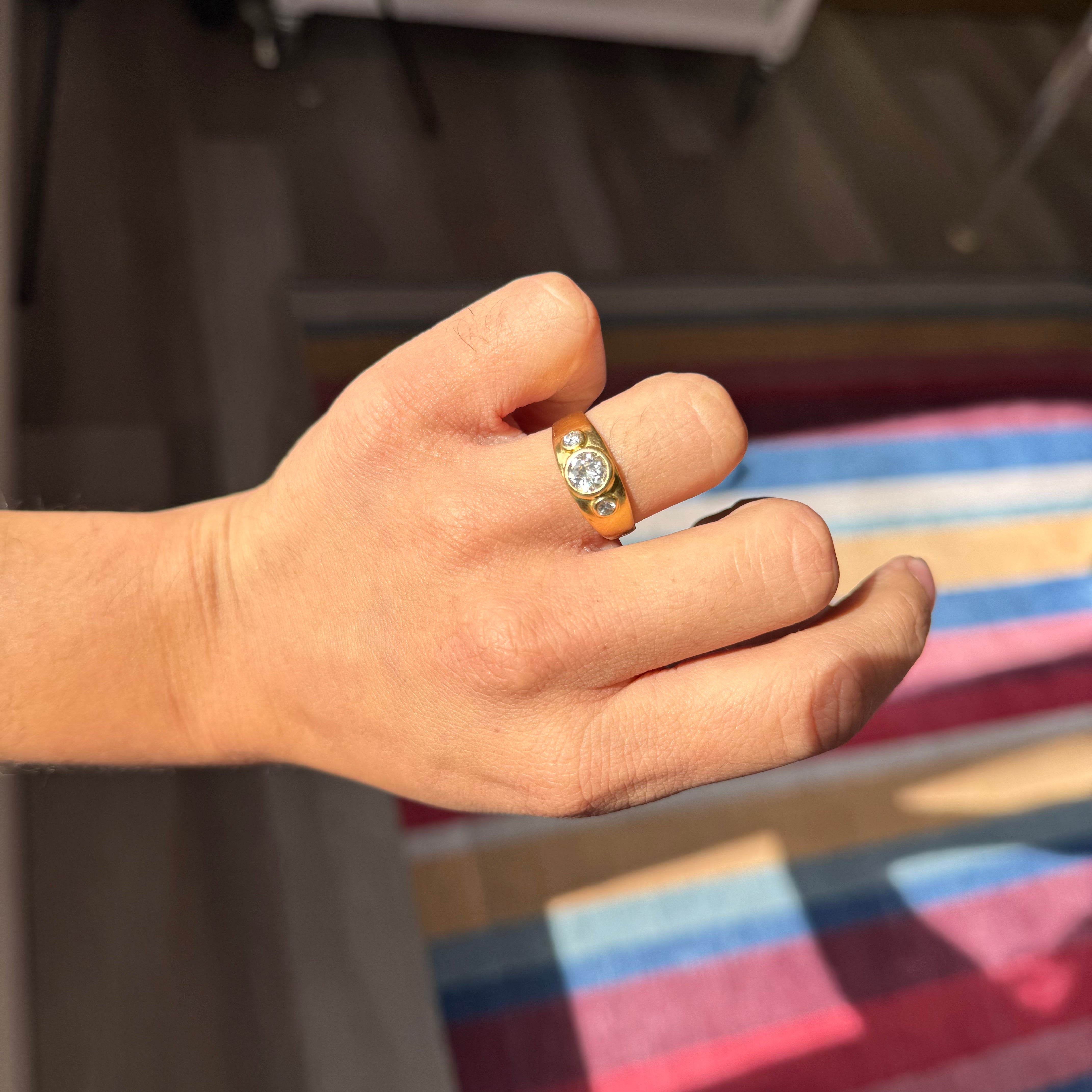 1.03ctw Vintage Old European Cut Diamond 3-Stone Ring, French