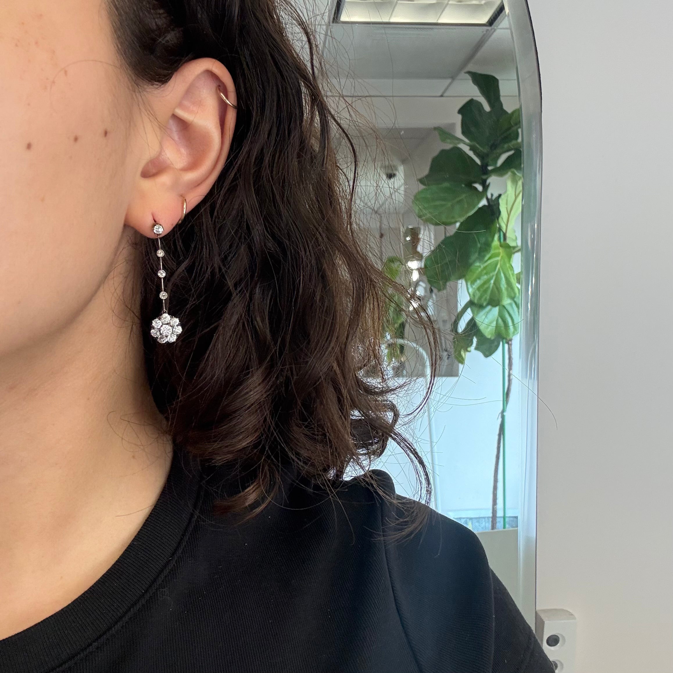 2.00ctw (est) Antique Old European Cut Diamond Cluster Drop Earrings