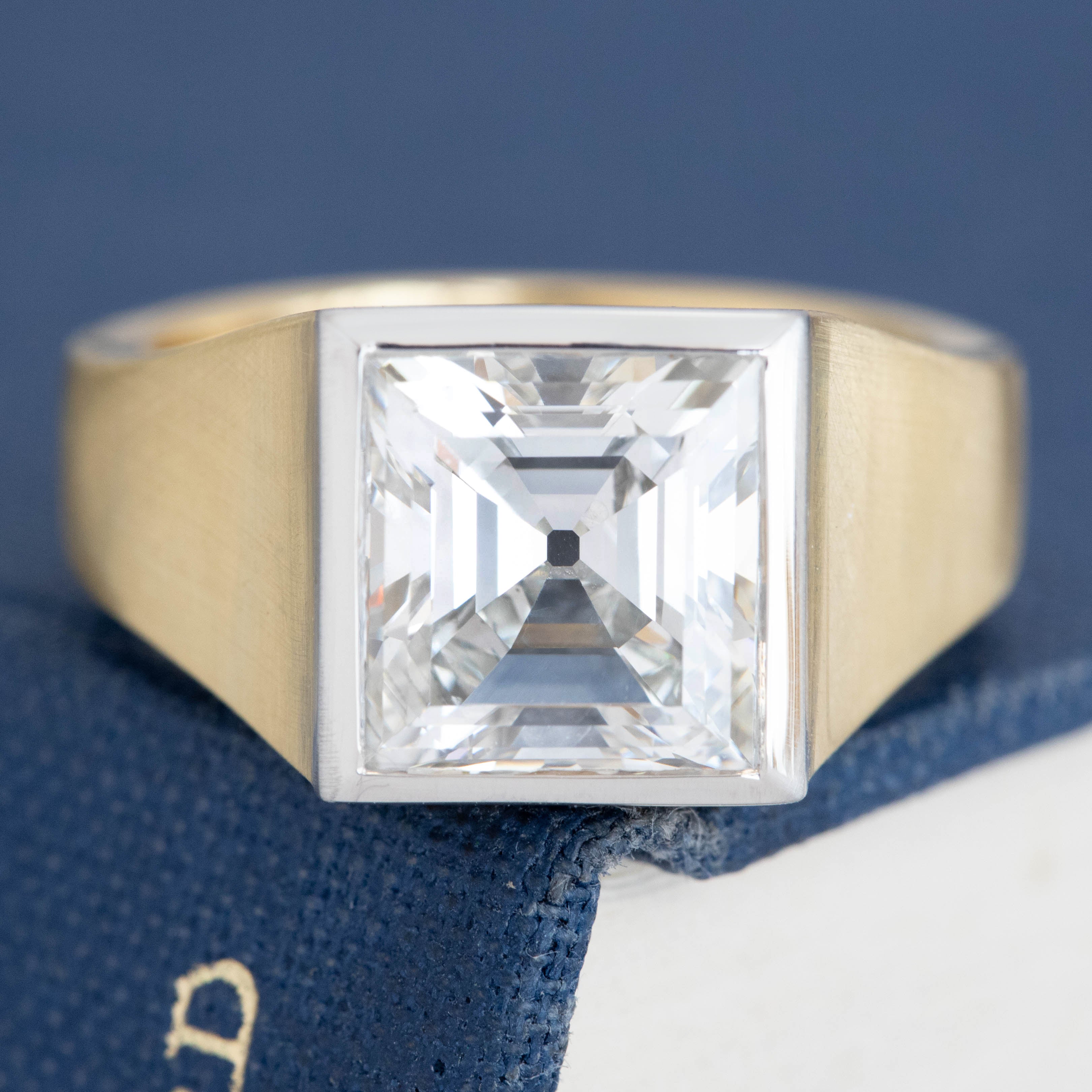 3.63ct Vintage Carre Cut Diamond Bezel Solitaire, GIA I VS2