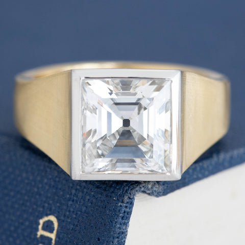 3.63ct Vintage Carre Cut Diamond Bezel Solitaire, GIA I VS2