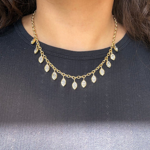 9.76ctw Marquise Cut Diamond Bezel Drop Necklace