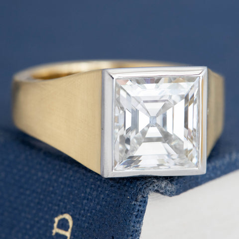 3.63ct Vintage Carre Cut Diamond Bezel Solitaire, GIA I VS2