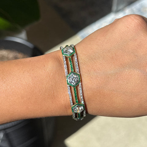 20.00ctw Art Deco Diamond & Emerald Bracelet, French