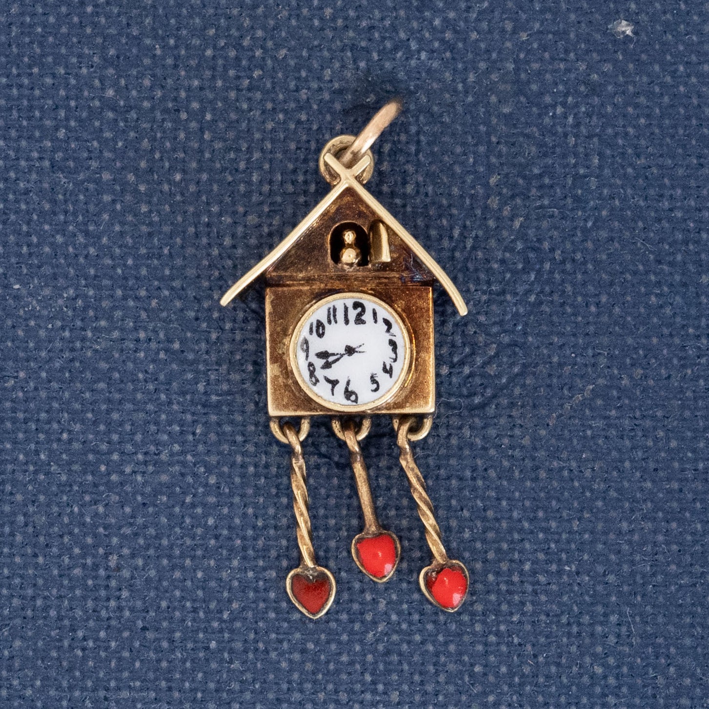 Vintage Enamel Heart Cuckoo Clock Charm