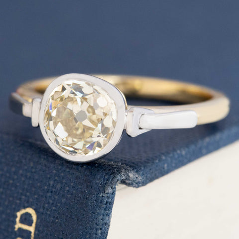 1.81ct Light Yellow Old Mine Cut Diamond Bezel Solitaire, GIA