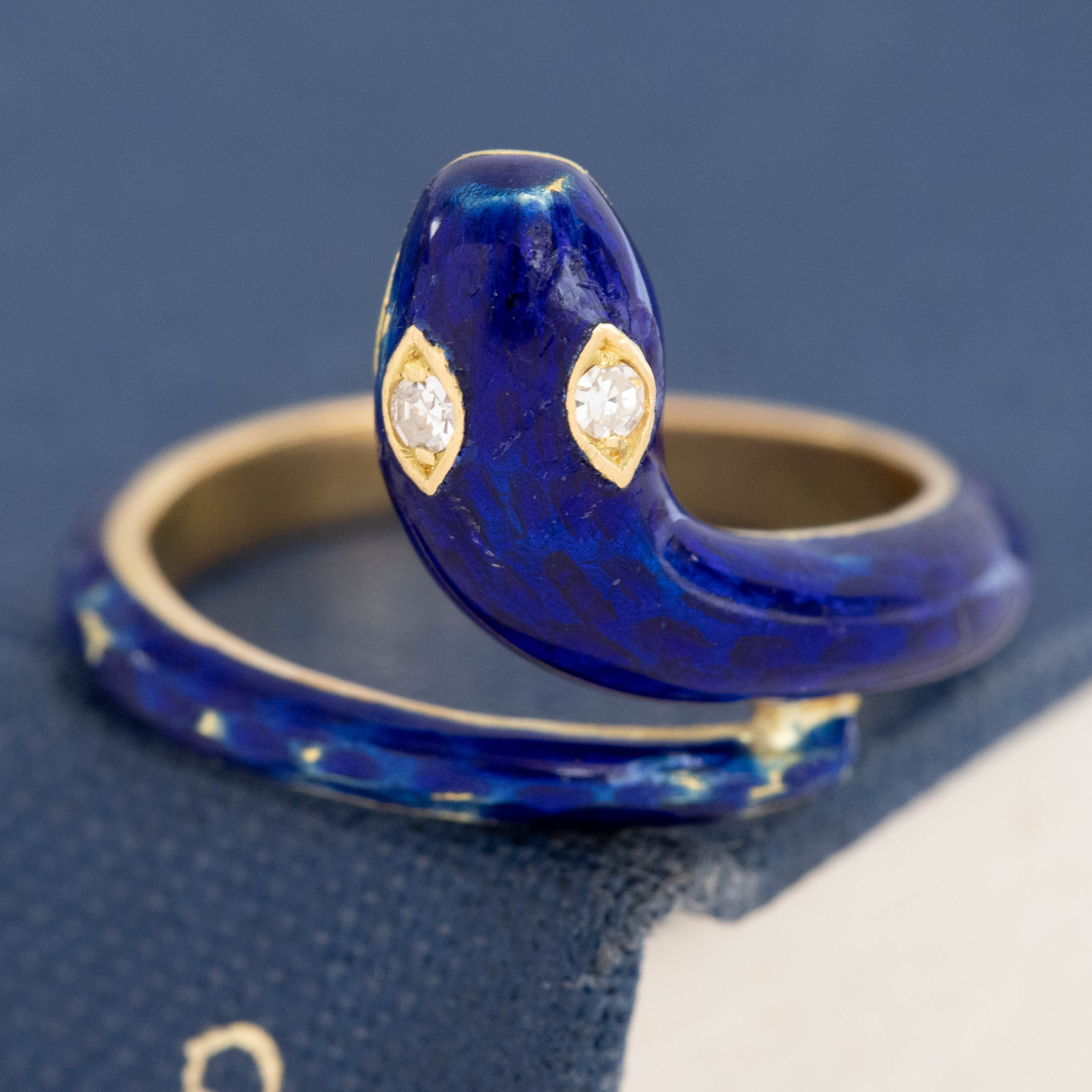 Antique Diamond Enamel Serpent Ring, French