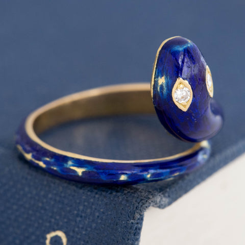 Antique Diamond Enamel Serpent Ring, French