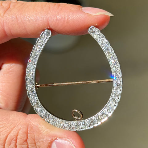 4.00ctw (est) Edwardian Old European Cut Diamond Horseshoe Brooch/Pendant
