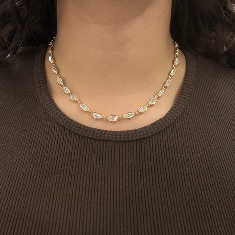 20.07ctw Oval Step Cut Diamond Bezel Tennis Necklace