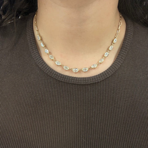 10.30ctw Oval Step Cut Diamond Bezel Chain Necklace