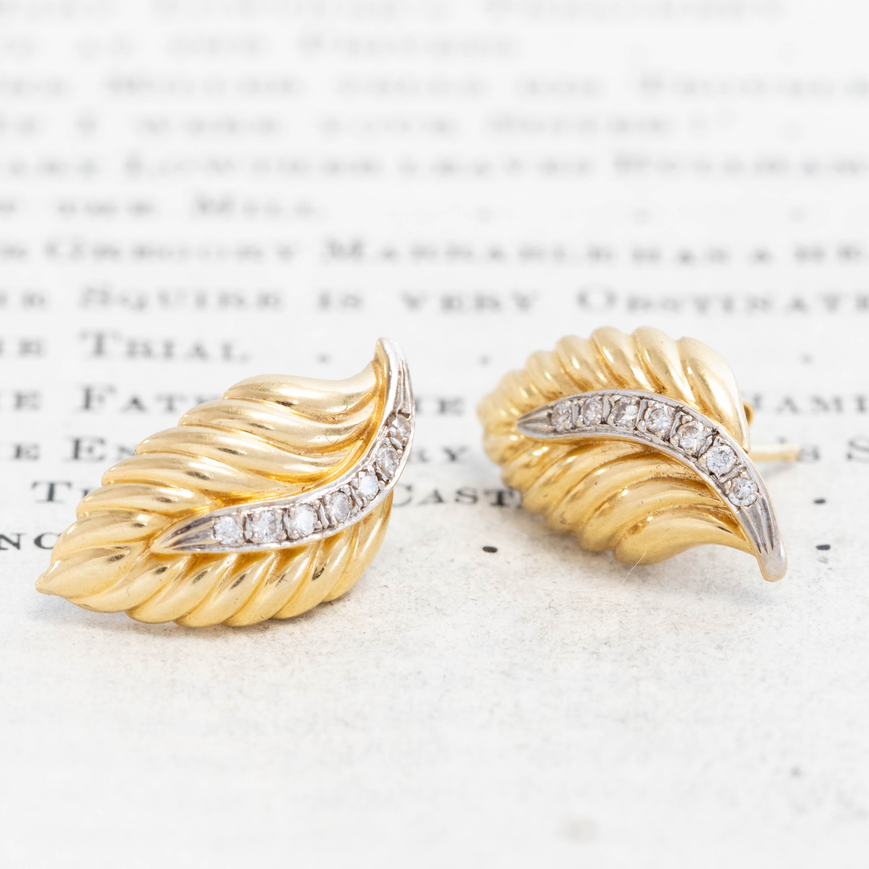 Vintage Diamond Leaf Ear Climbers