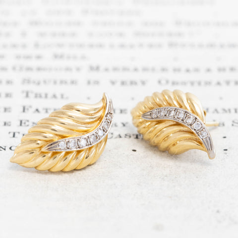Vintage Diamond Leaf Ear Climbers