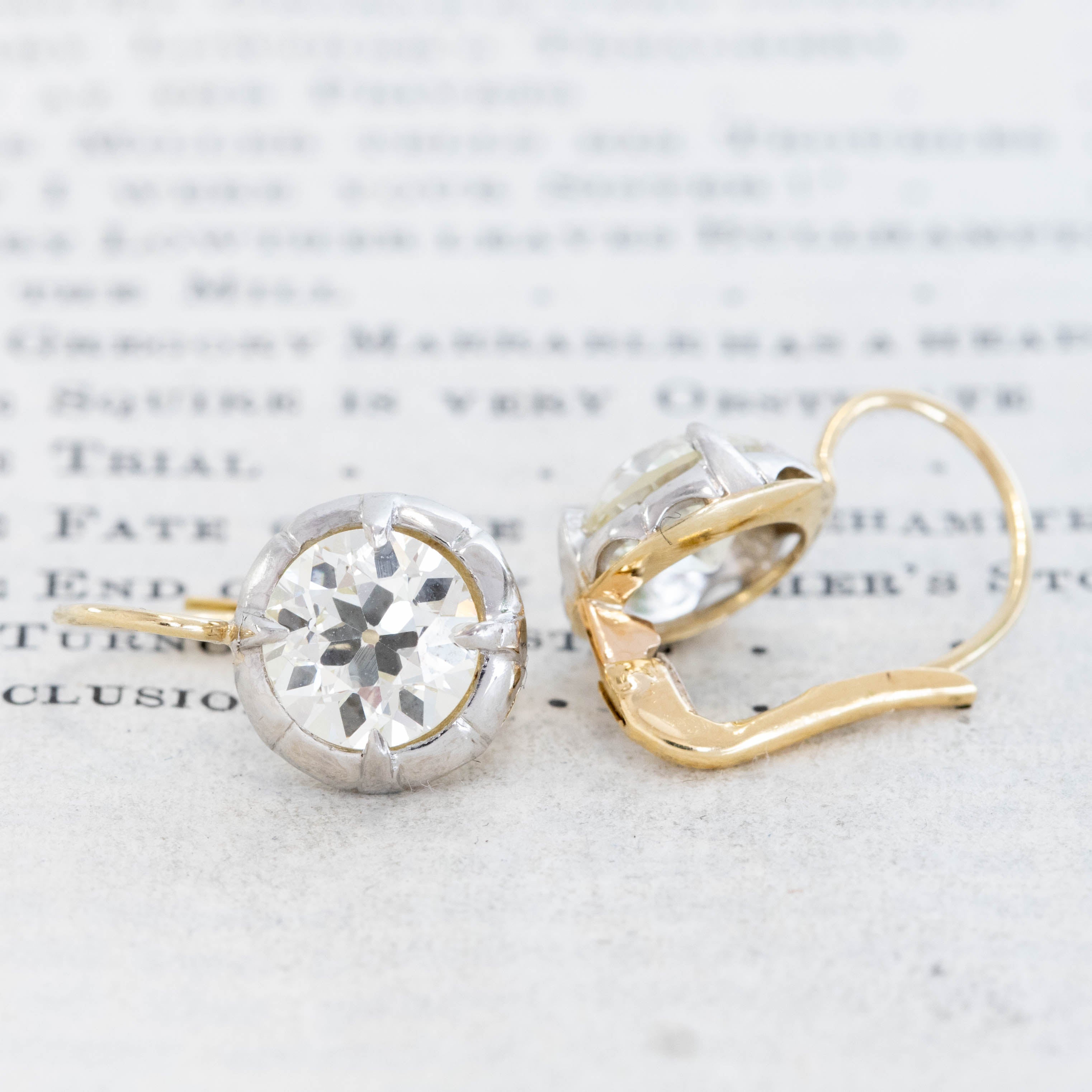 3.32ctw Antique Old European Cut Diamond Collet Drop Earrings
