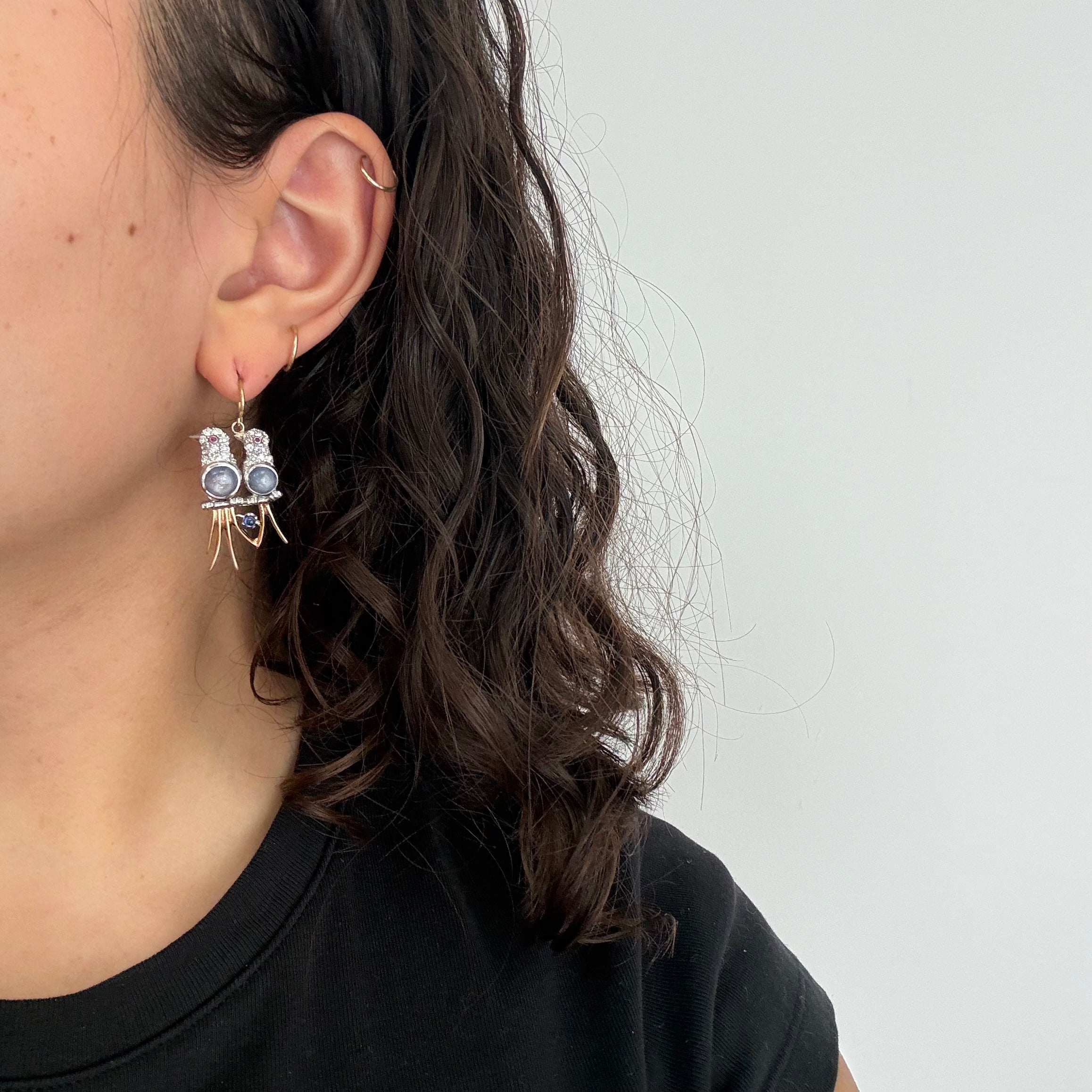 Vintage Diamond & Star Sapphire Lovebird Earrings