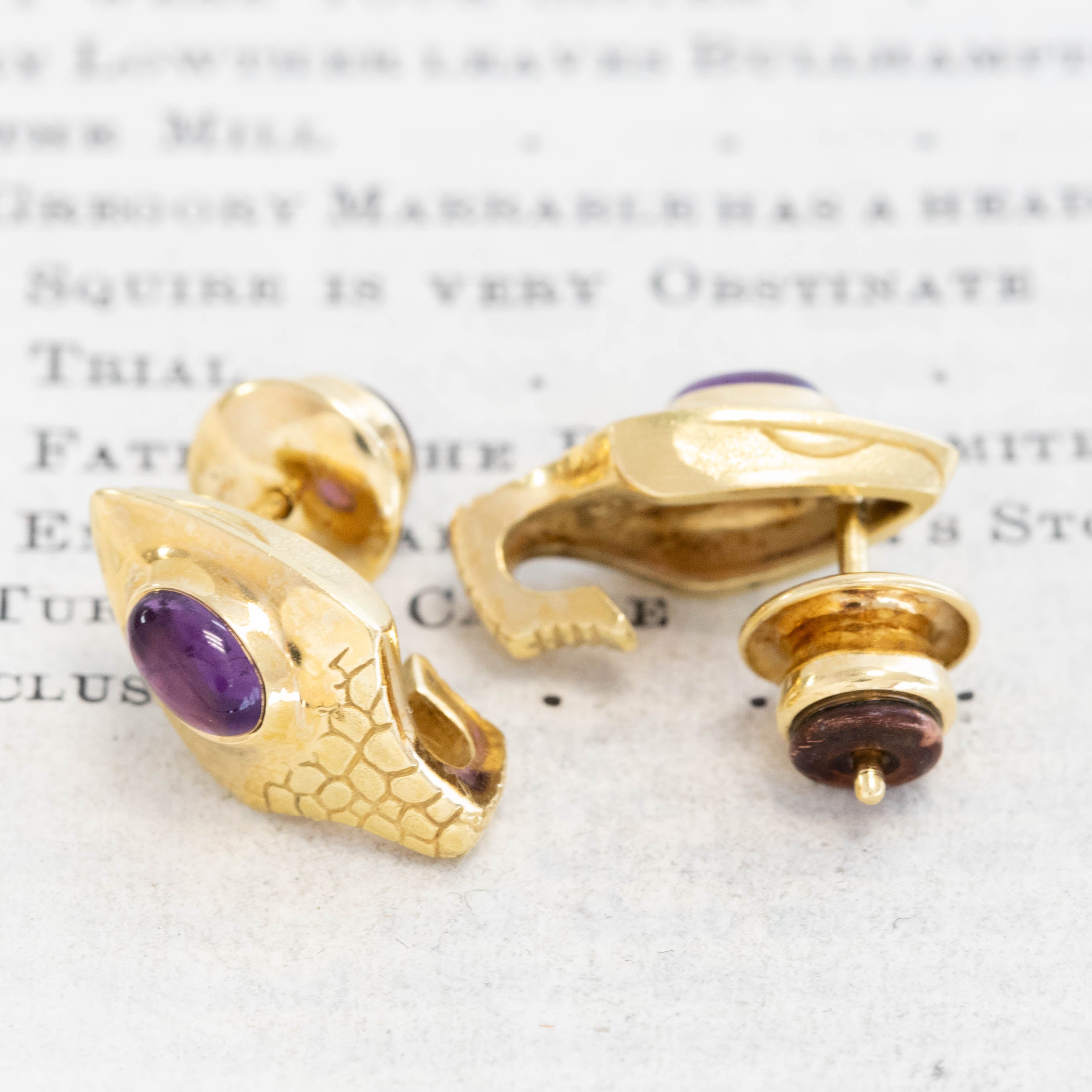Vintage Amethyst Serpent Earrings
