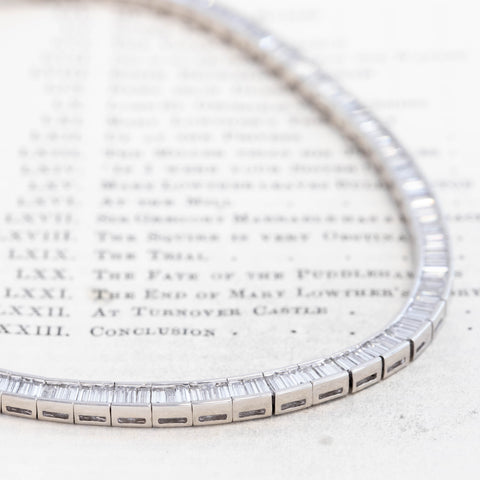 10.20ctw Vintage Baguette Cut Diamond Graduated Tennis Necklace