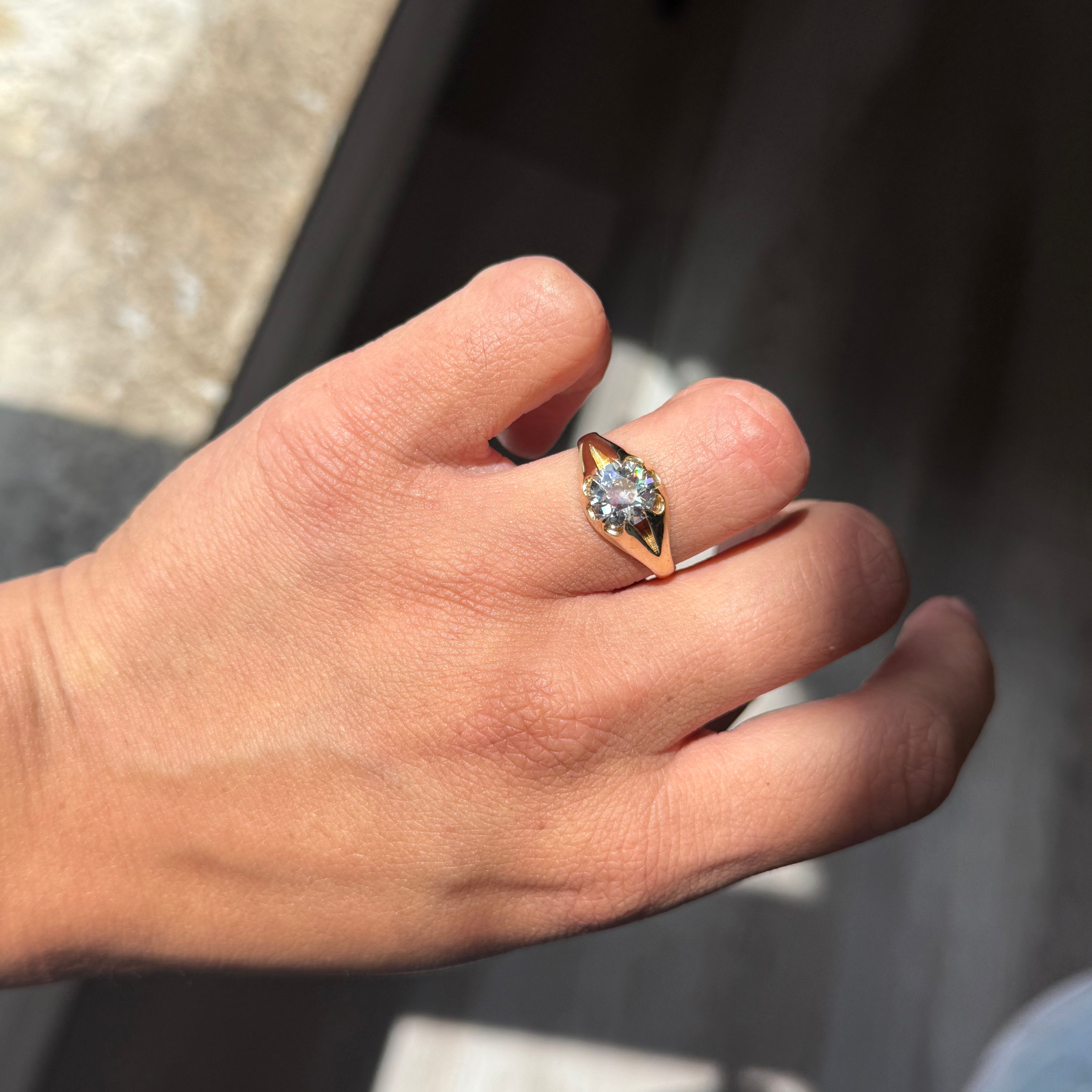 Antique Old European Cut Diamond Belcher Ring, English