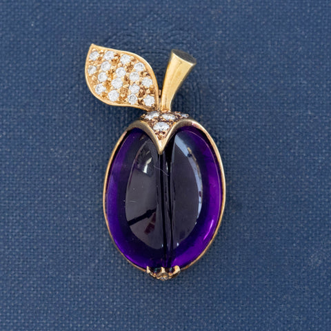 Vintage Diamond & Amethyst Plum Pendant, English