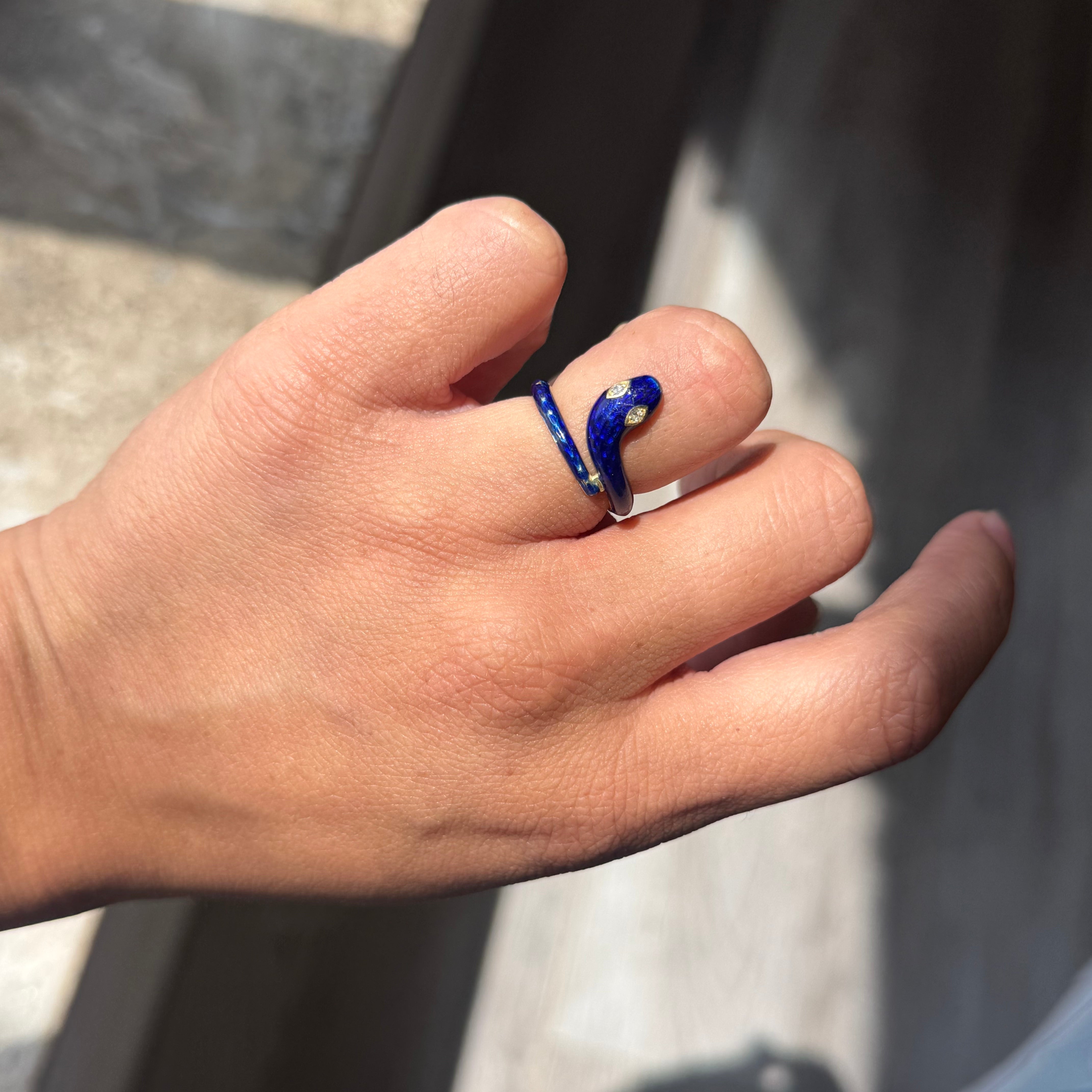 Antique Diamond Enamel Serpent Ring, French