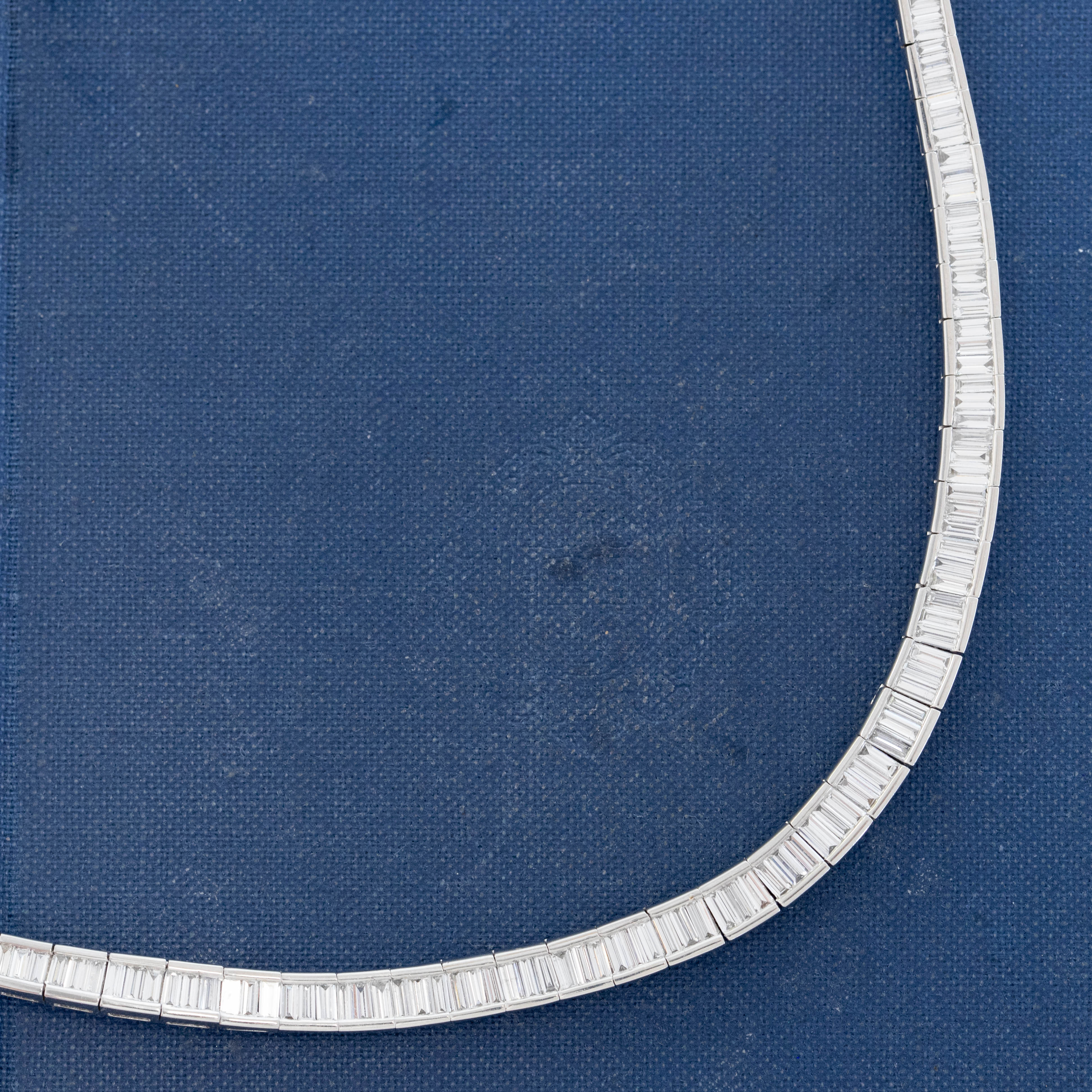 10.20ctw Vintage Baguette Cut Diamond Graduated Tennis Necklace