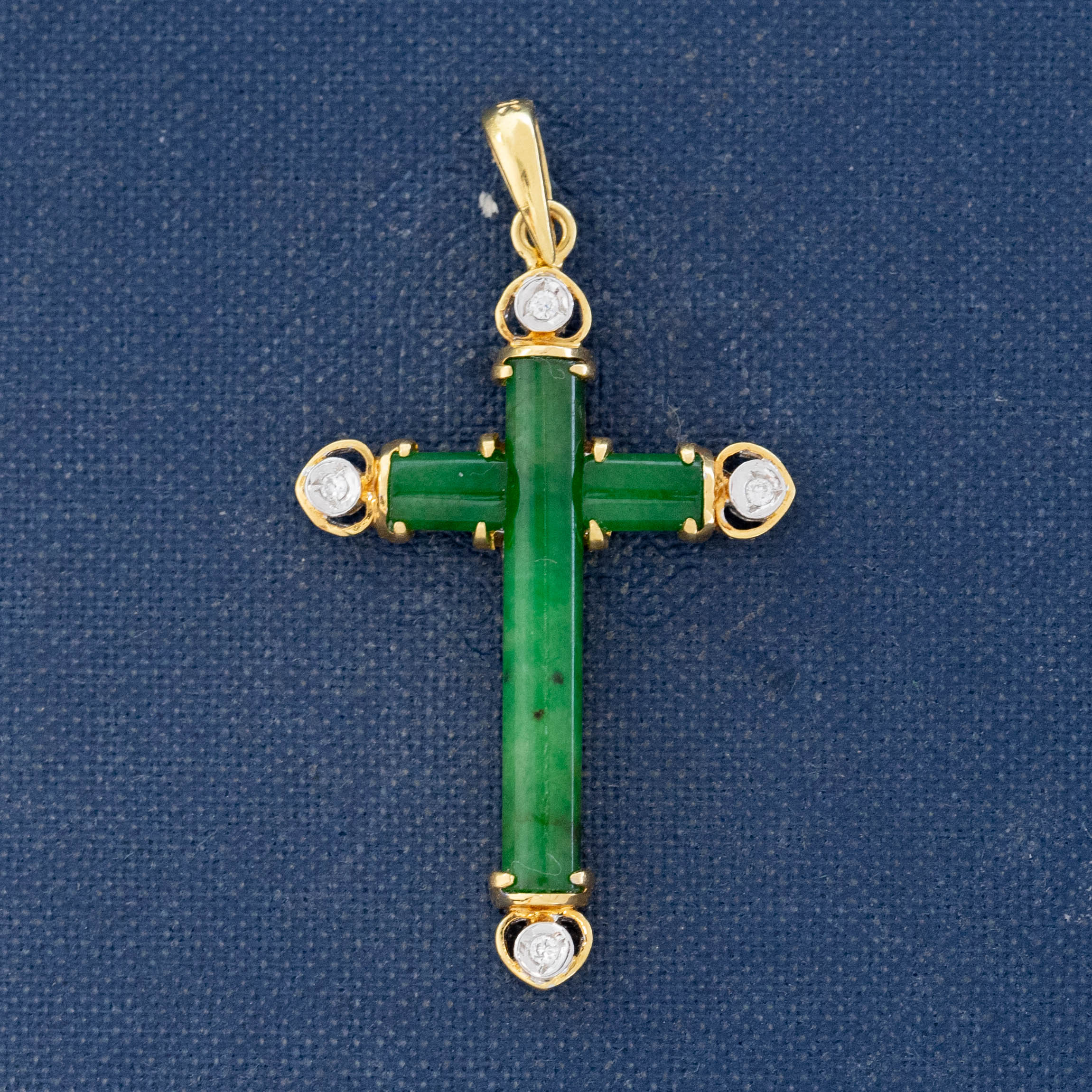 Vintage Diamond & Nephrite Cross Pendant