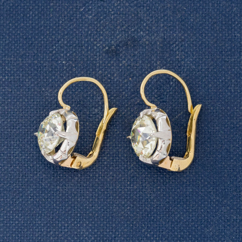 3.32ctw Antique Old European Cut Diamond Collet Drop Earrings