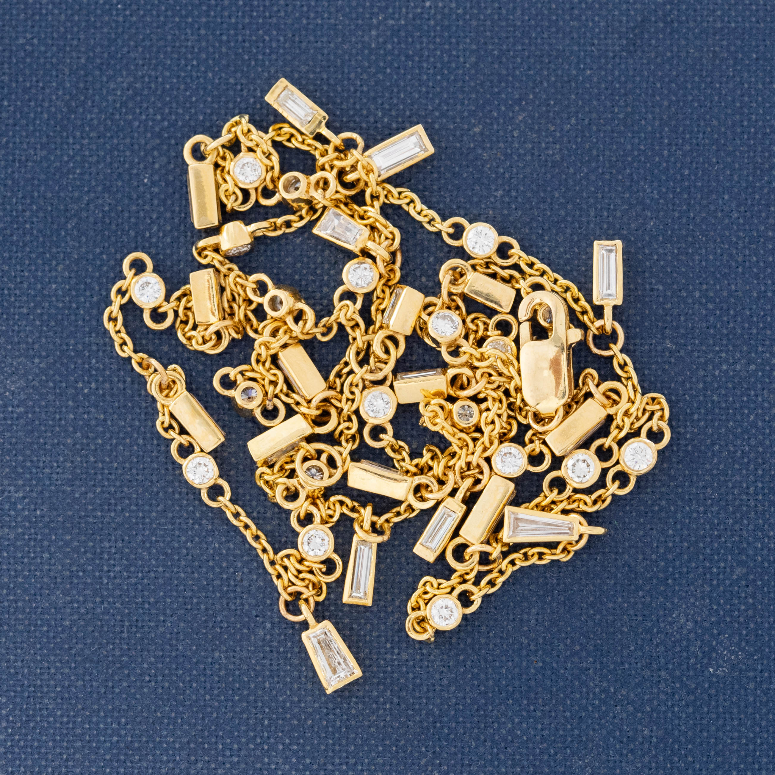 Baguette Cut Diamond Drop Station Necklace