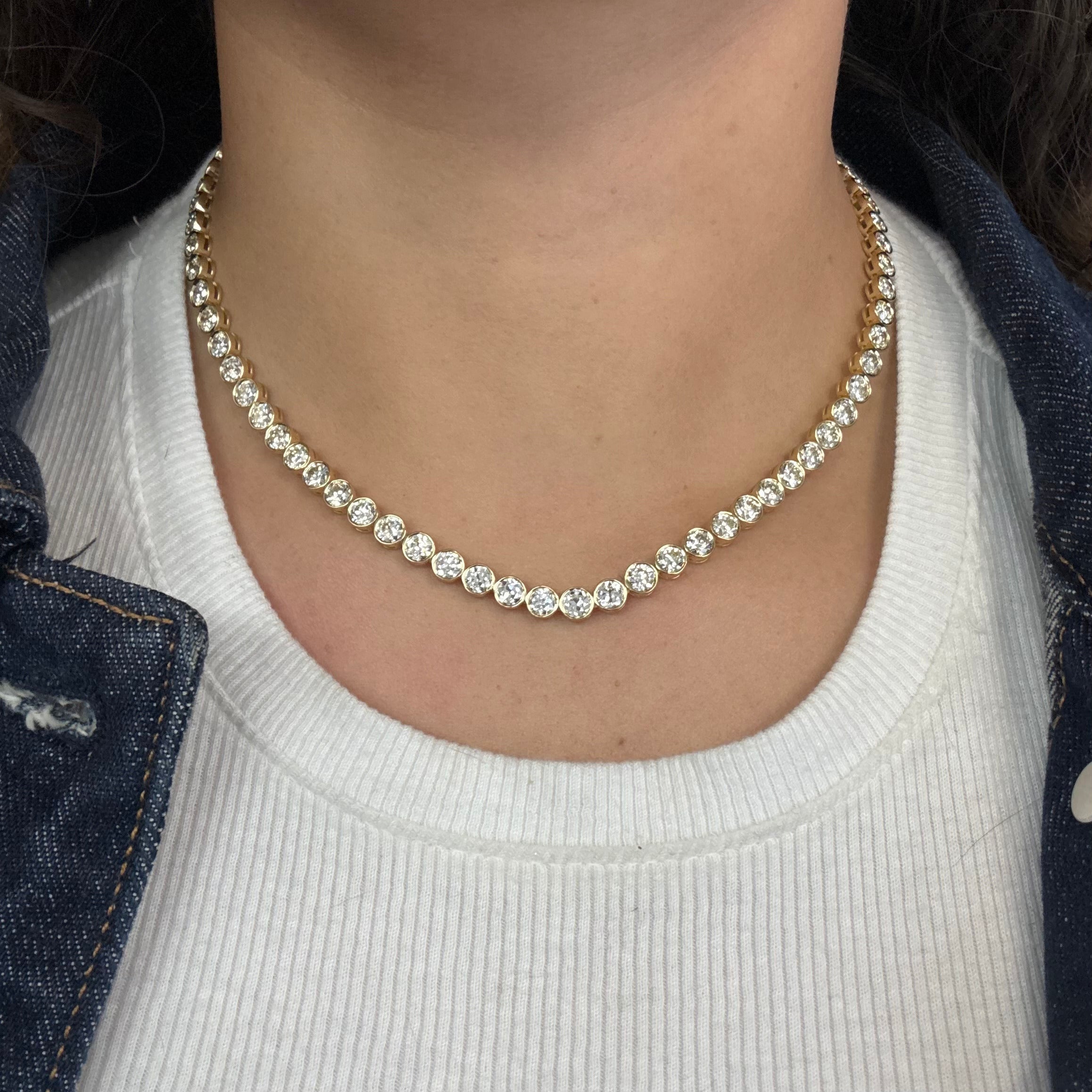 17.67ctw Old European Cut Diamond Bezel Tennis Necklace