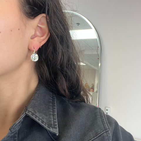 11.64ctw Old Mine Cut Diamond Dormeuse Earrings, GIA