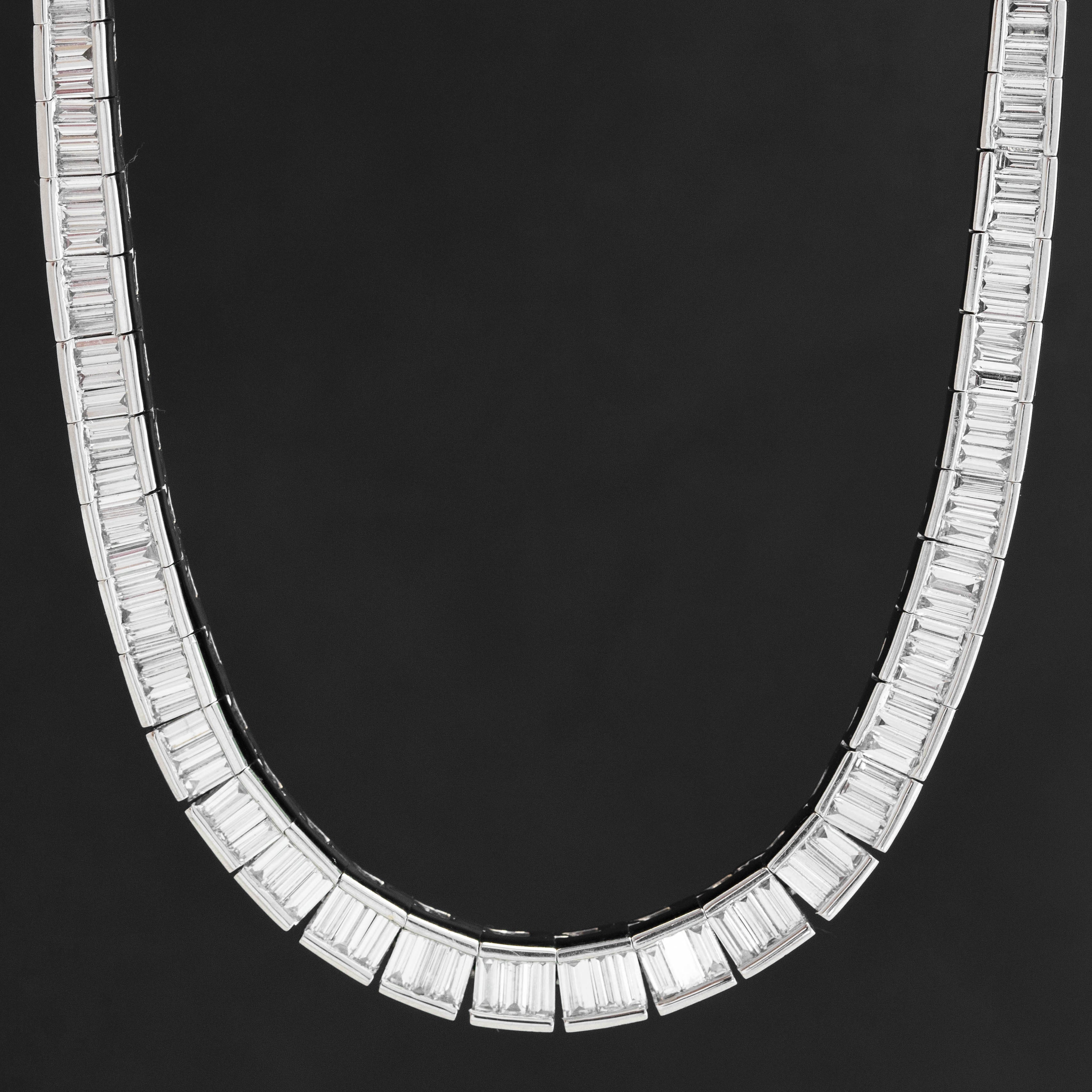 10.20ctw Vintage Baguette Cut Diamond Graduated Tennis Necklace