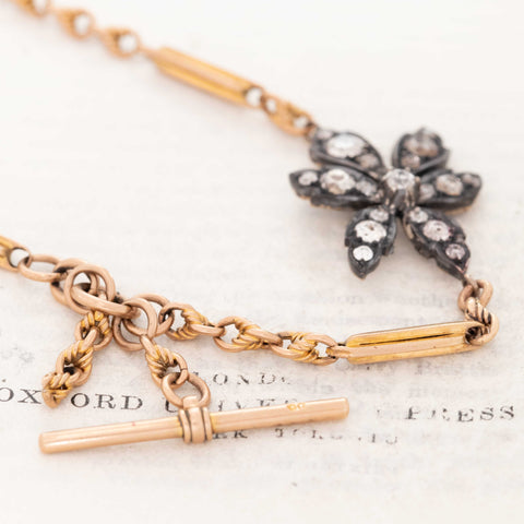 Antique Diamond Floral Component Bar Link Necklace
