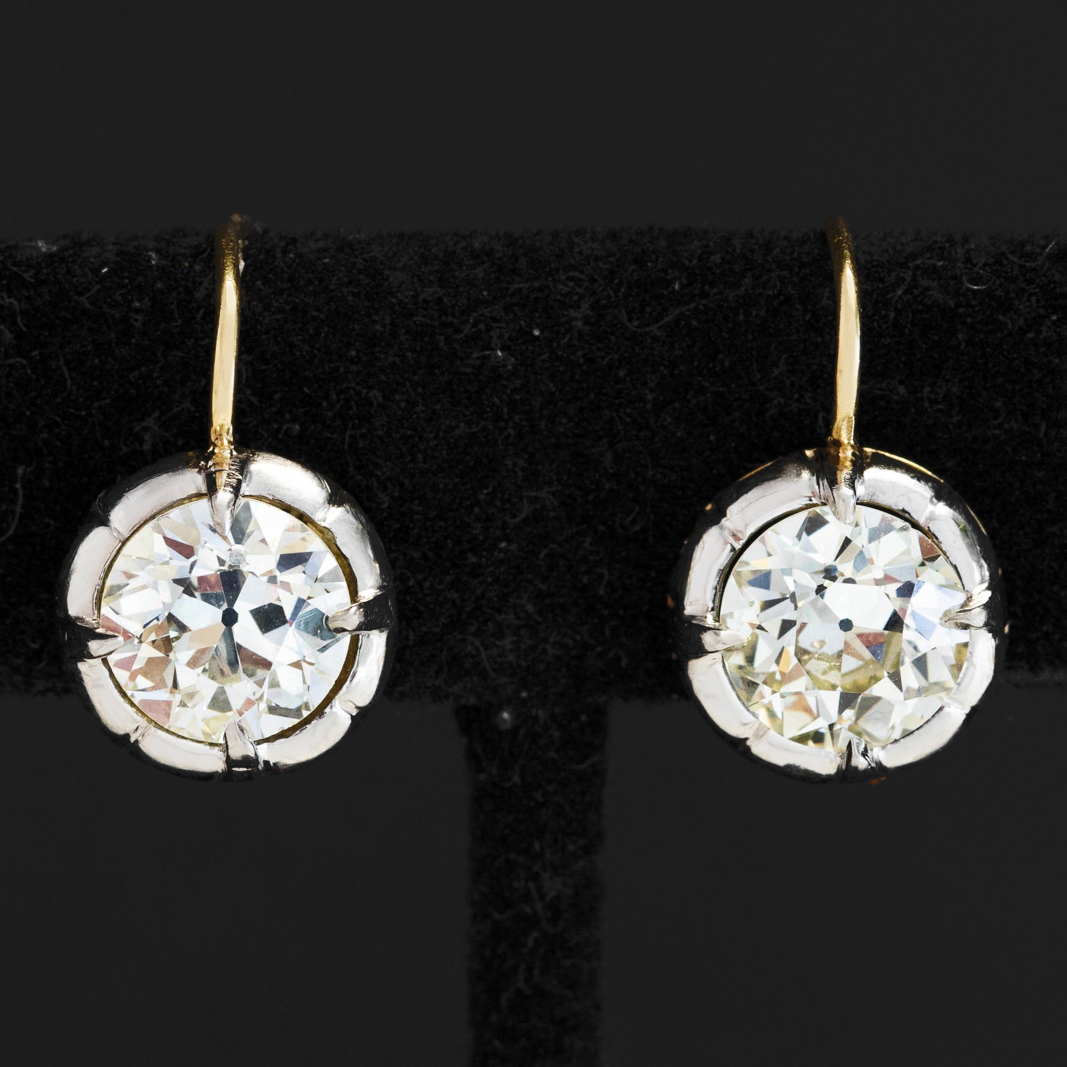 3.32ctw Antique Old European Cut Diamond Collet Drop Earrings