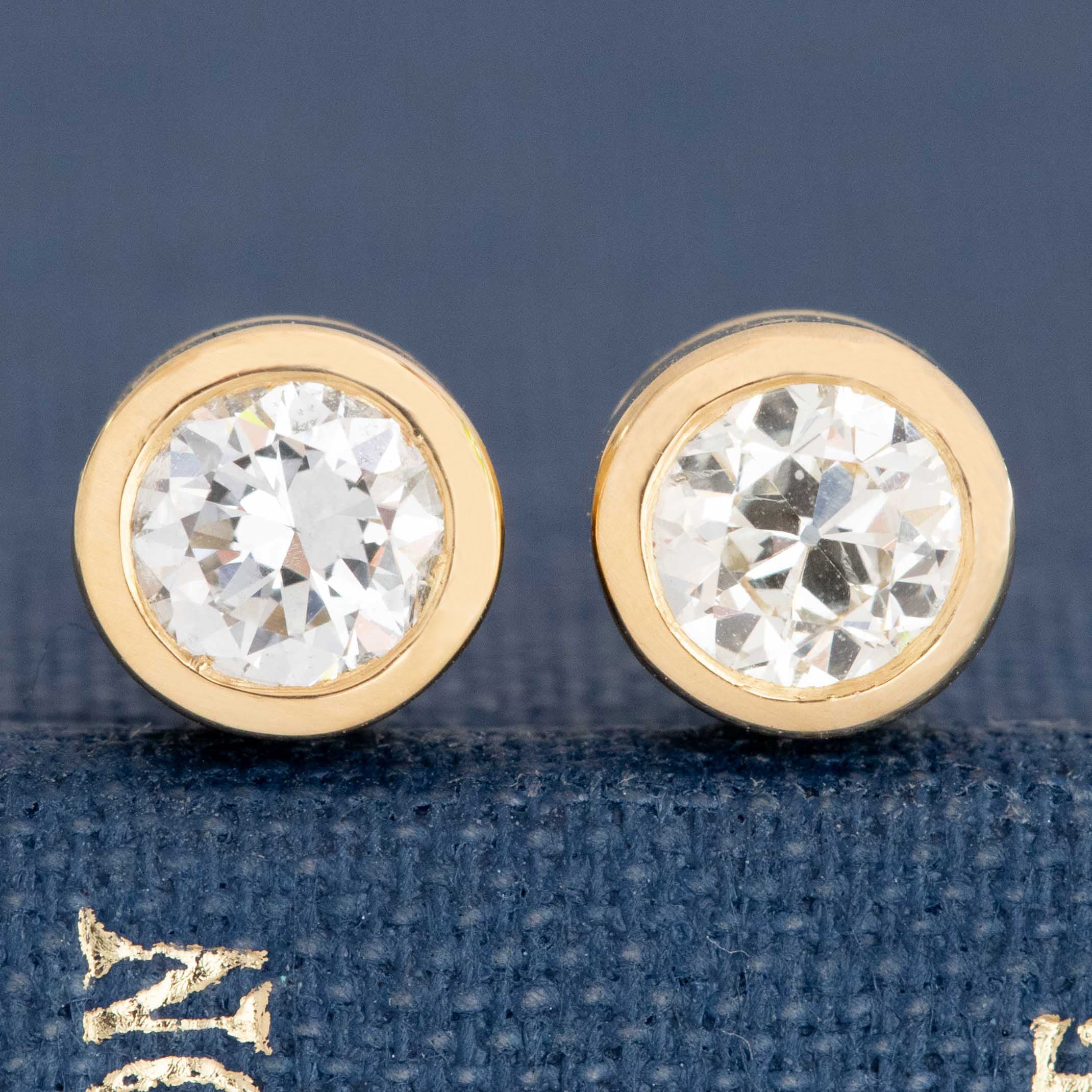 .68ctw Old European Cut Diamond Bezel Stud Earrings