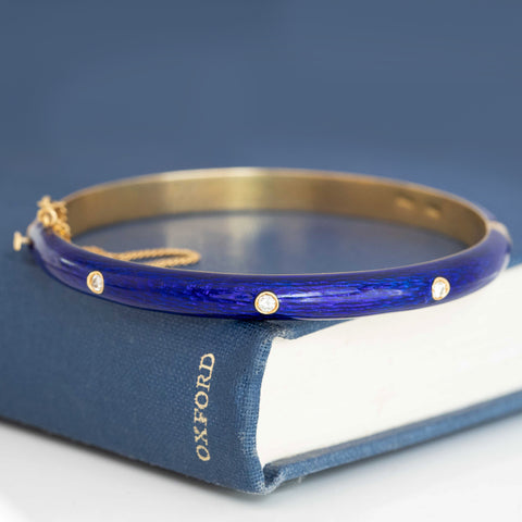 Vintage Diamond Blue Enamel Bangle, Italian