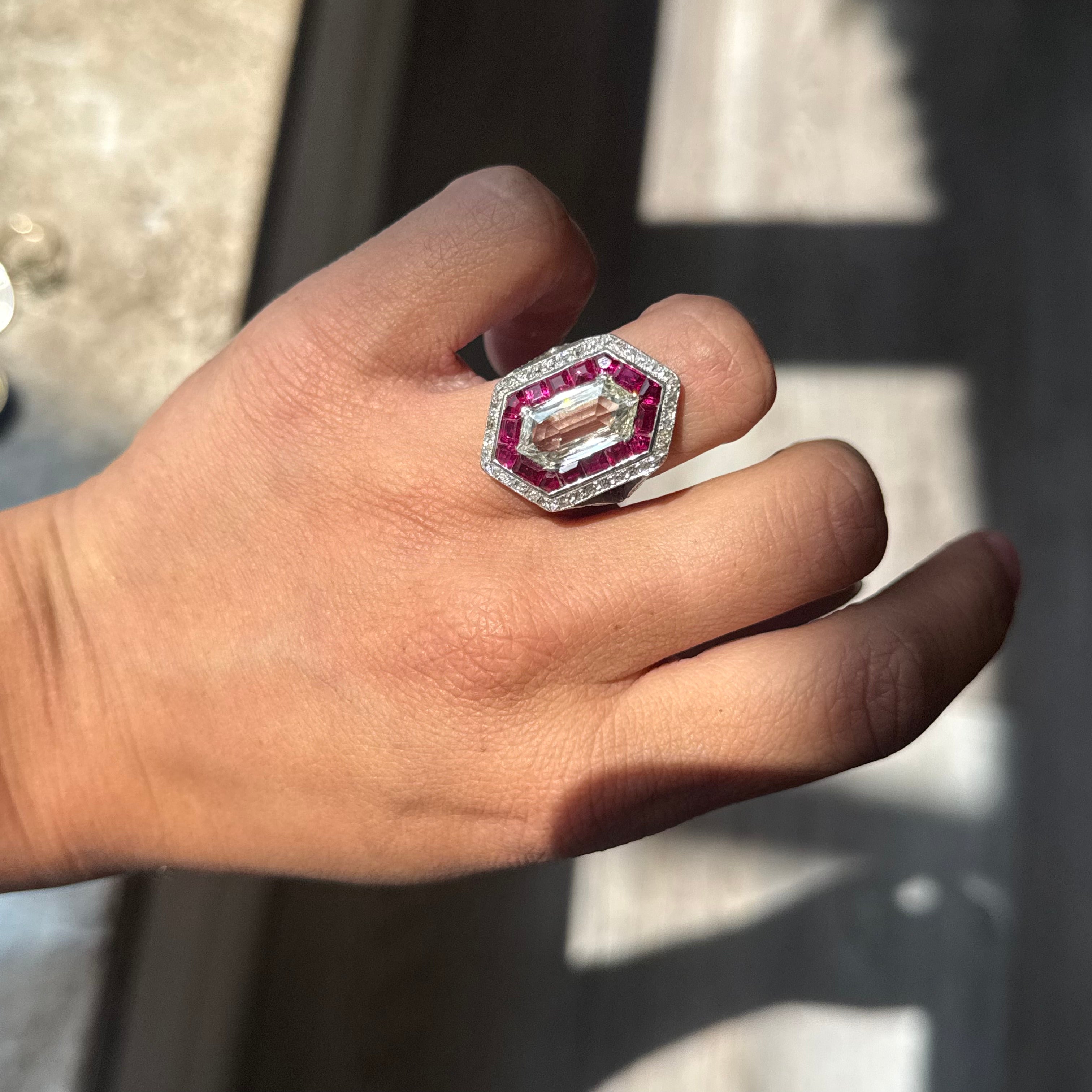 6.56ctw Victorian Shield Cut Diamond & Ruby Ring