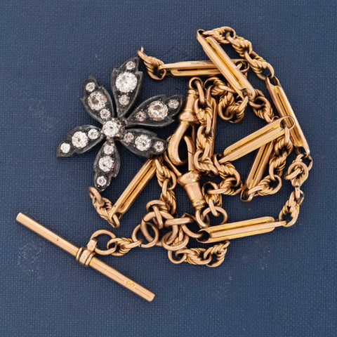 Antique Diamond Floral Component Bar Link Necklace