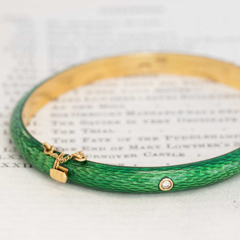 Vintage Diamond Green Enamel Bangle, Italian