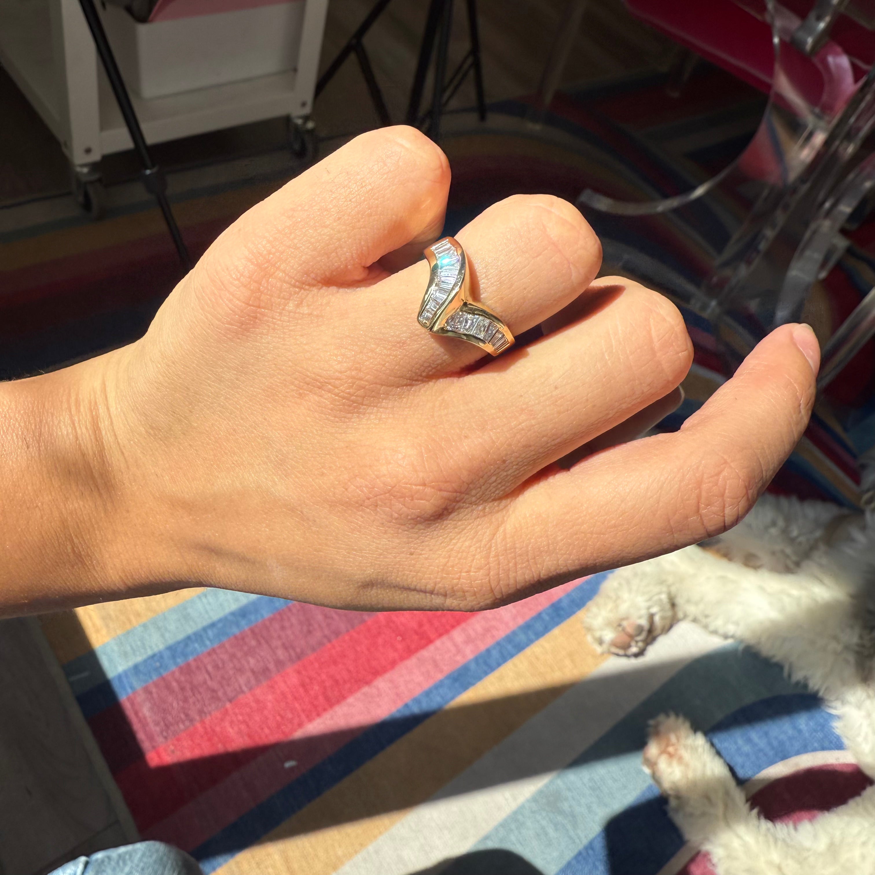 1.10ctw Vintage Baguette Cut Diamond V Ring