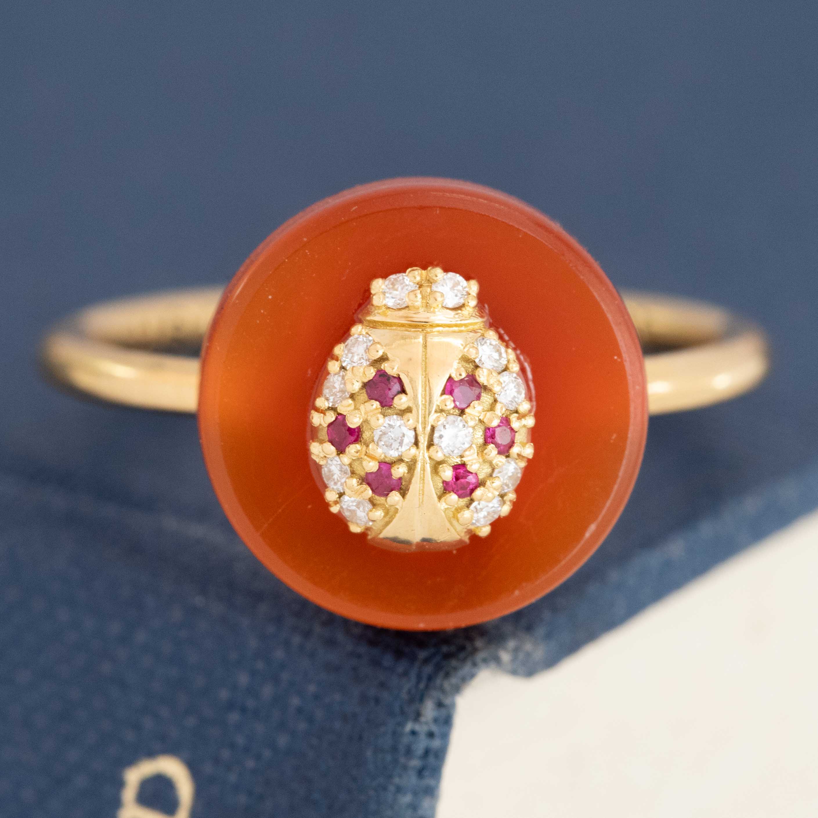 Agate & Diamond Ladybug Ring