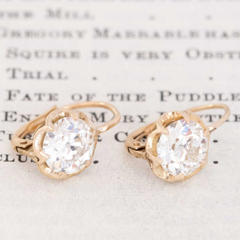 2.14ctw Old European Cut Diamond Dormeuse Earrings, GIA I/J VS/SI