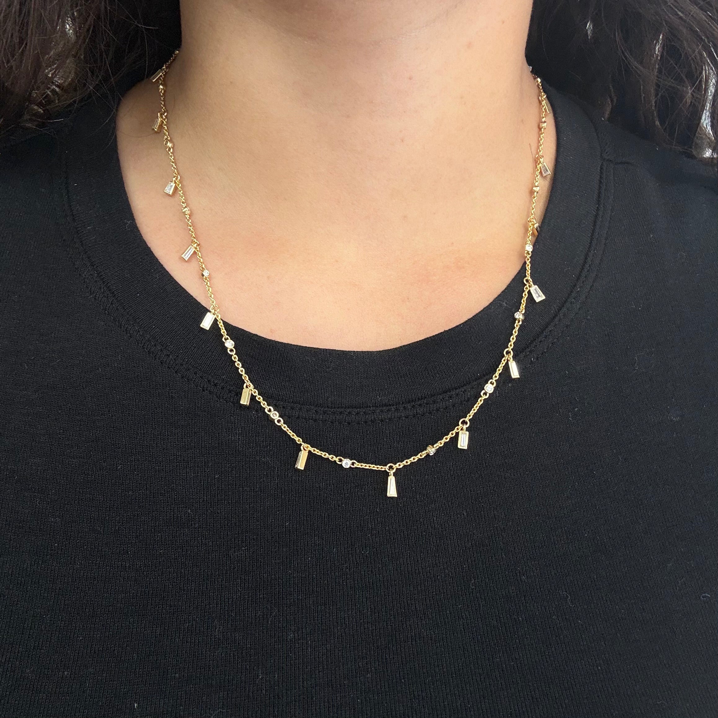 2.10ctw Baguette Cut Diamond Drop Station Necklace