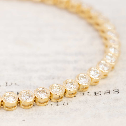 Detail of fiery diamond faceting and open culets in 18kt yellow gold bezels