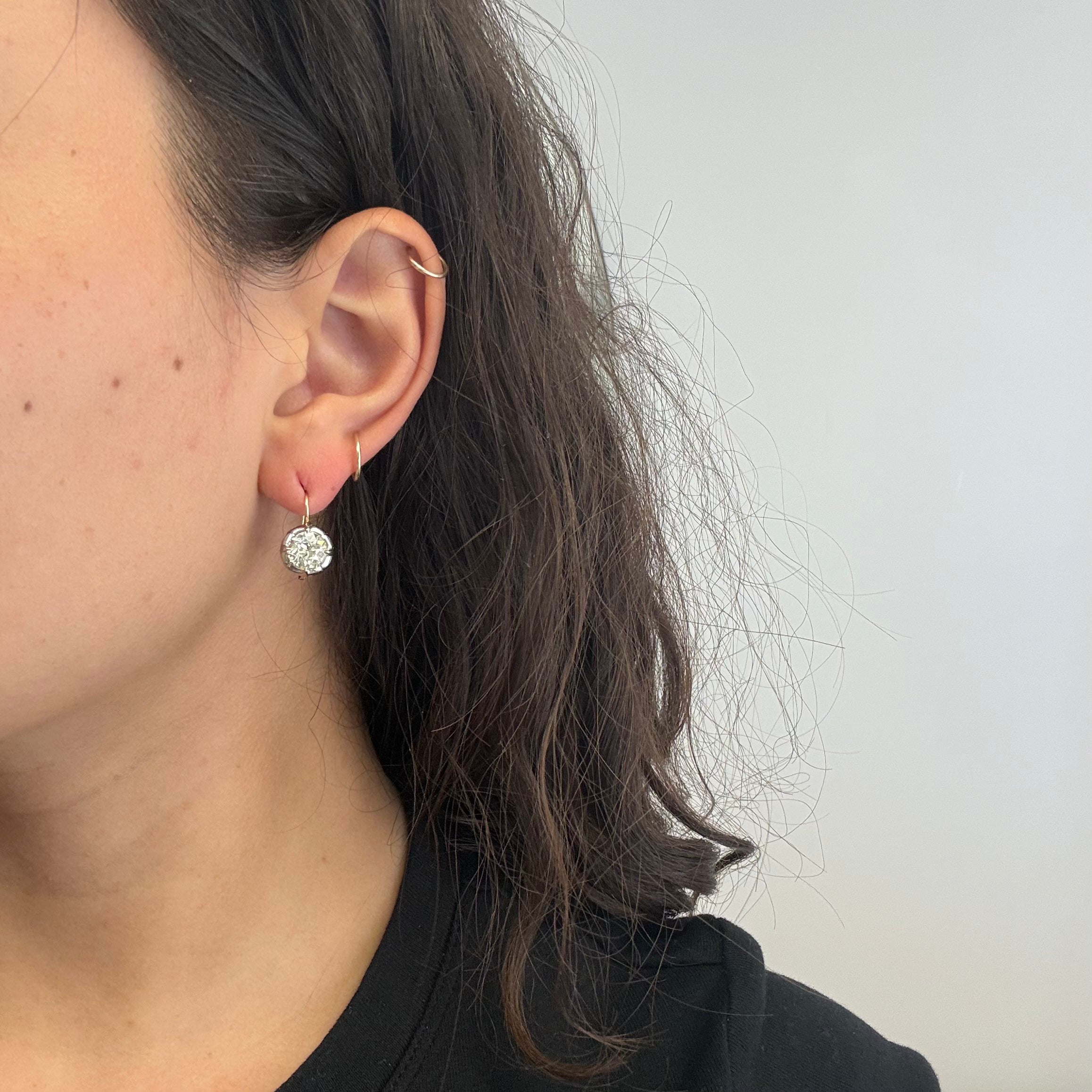 3.32ctw Antique Old European Cut Diamond Collet Drop Earrings