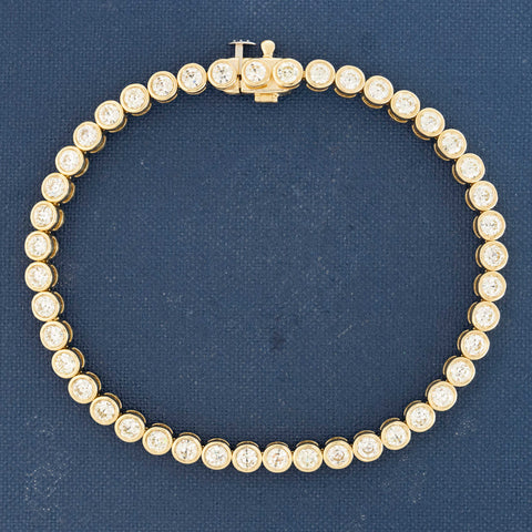 3.53ctw Old European Cut Diamond Bezel Tennis Bracelet in 18kt Yellow Gold