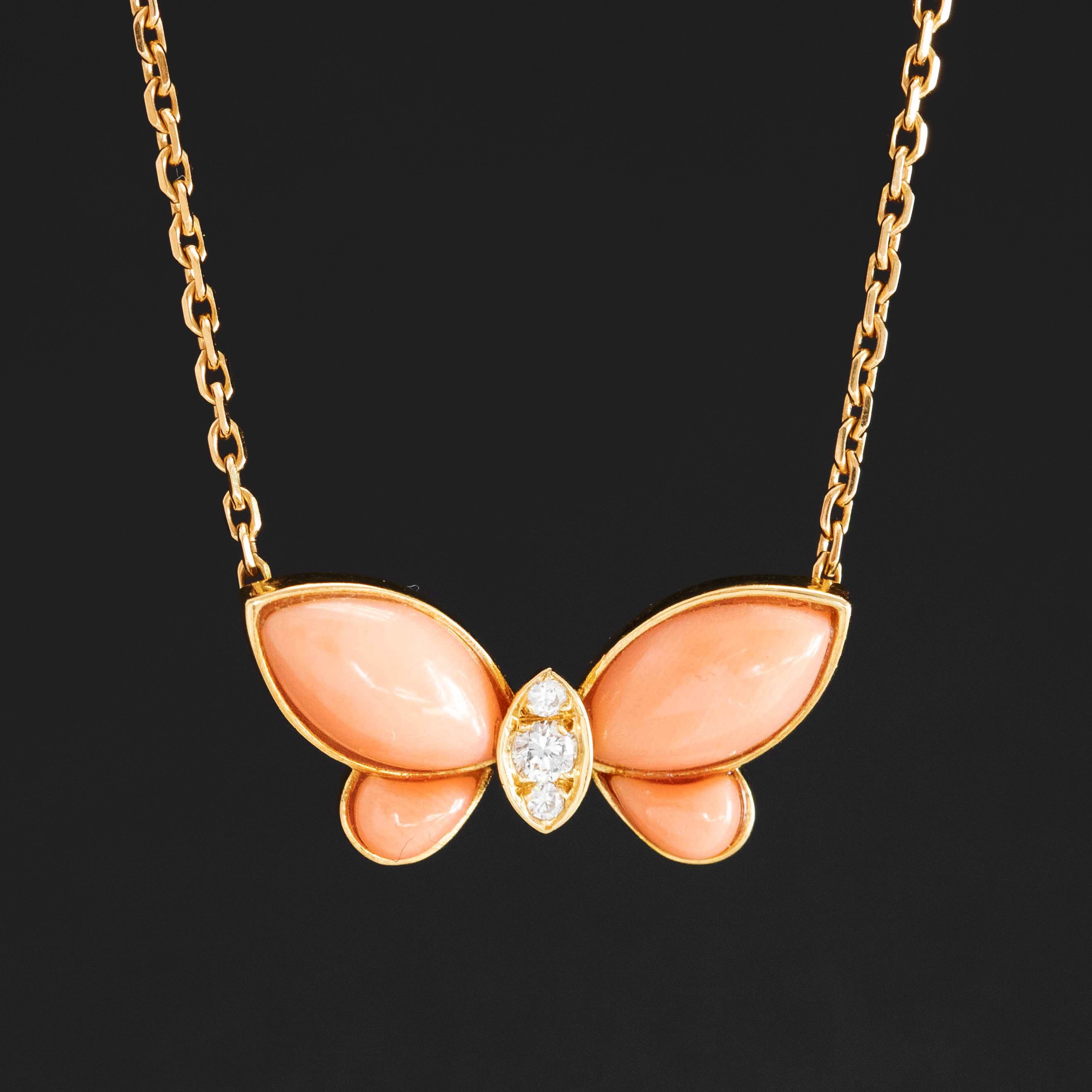 Vintage Diamond & Coral Butterfly Pendant, by Van Cleef & Arpels