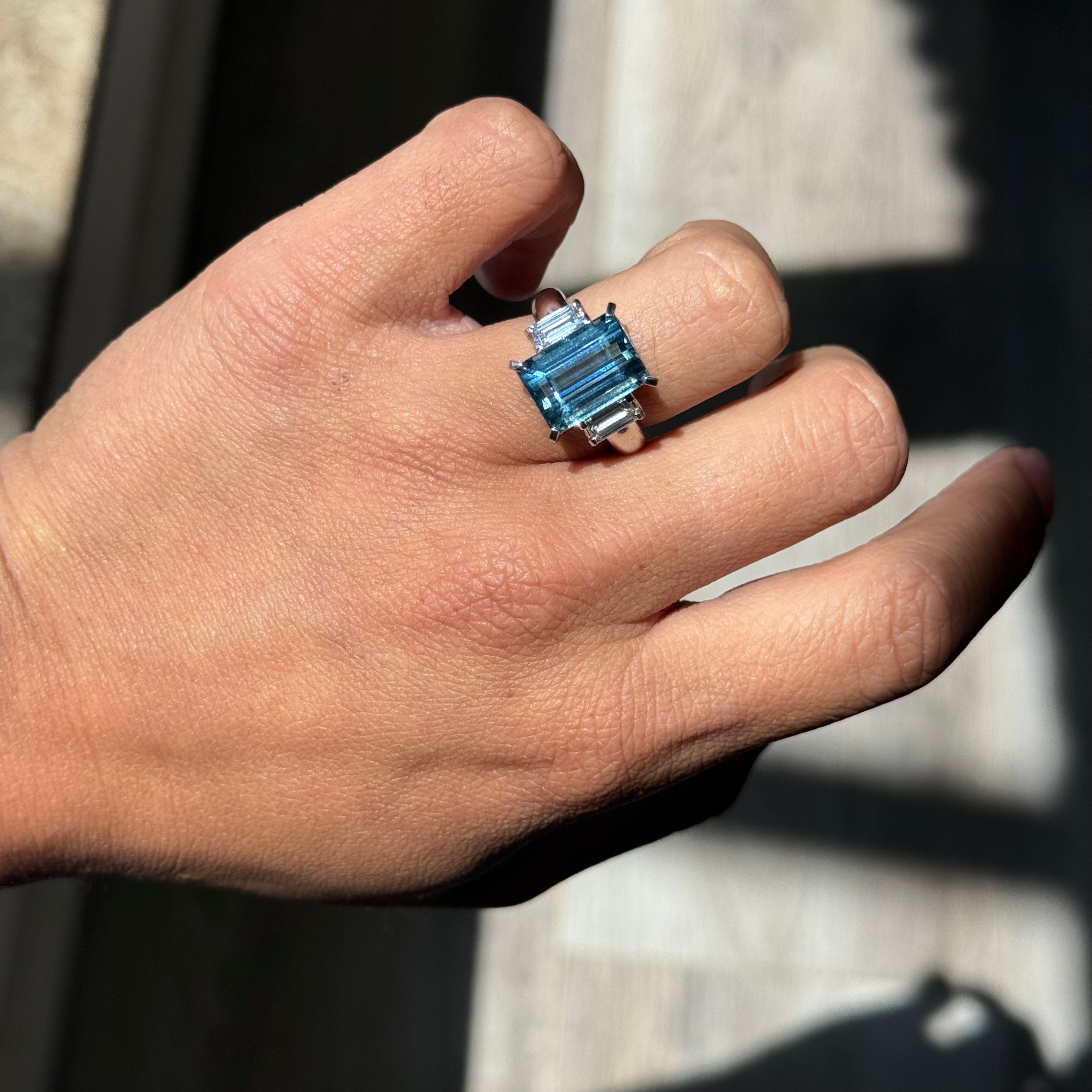 5.76ct Vintage Aquamarine & Diamond Ring